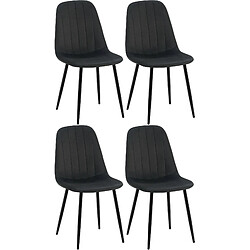 Decoshop26 Set de 4 chaises de salle à manger coutures décoratives verticales en velours noir et métal noir 10_0001757