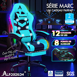 ALFORDSON Chaise Gaming Chaise de Bureau avec LED et Massant 8 Points Cyan Noir