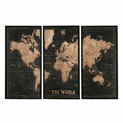 Paris Prix Lot de 3 Tableaux Mappemonde 181cm Noir