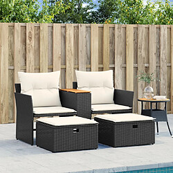 Avis Maison Chic Canapé de jardin 2 places avec tabourets | Canapé Sofa d'extérieur | Fauteuil terrasse noir résine tressée -MN82825