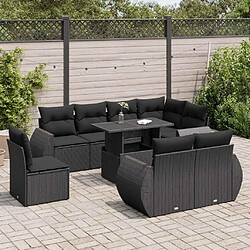 vidaXL Salon de jardin 9 pcs avec coussins noir résine tressée