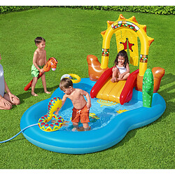 Piscine Gonflable Bestway Wild West Play Center 264x188x140 cm avec Bouée de Sauvetage, Cheval Gonflable et Toboggan