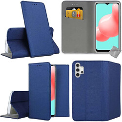 Htdmobiles Housse etui portefeuille avec coque intérieure en silicone pour Samsung Galaxy A32 4G + verre trempe - BLEU MAGNET