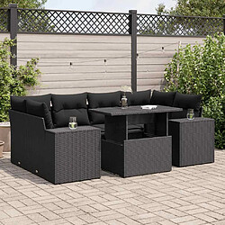 vidaXL Salon de jardin 7 pcs avec coussins noir résine tressée