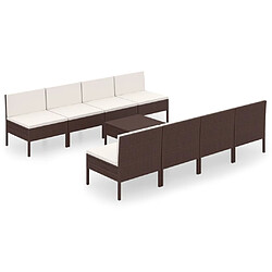 Maison Chic Salon de jardin 9 pcs + coussins - Mobilier/Meubles de jardin - Table et chaises d'extérieur Résine tressée Marron -MN68535