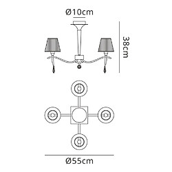 Luminaire Center Semi Plafonnier Siena rond 4 Ampoules E14, chrome poli avec Abat jour noirs et cristal noir