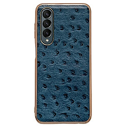 Coque en TPU + cuir véritable électroplaqué, texture autruche pour votre Samsung Galaxy Z Fold4 5G - bleu