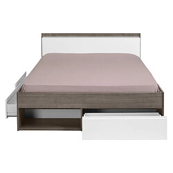 Vente-Unique Lit avec rangements modulable 160 x 200 cm - Coloris : Taupe et blanc - DEBAR pas cher