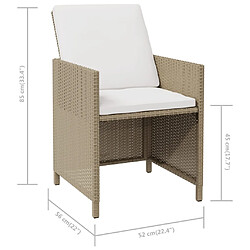 vidaXL Chaises à manger de jardin et coussins lot de 4 beige rotin pas cher