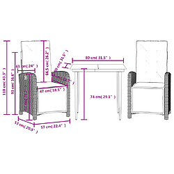 vidaXL Ensemble de bistro 3 pcs et coussins gris clair résine tressée pas cher