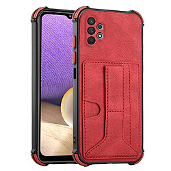 Coque en TPU + PU anti-chute, avec béquille, porte-cartes rouge pour votre Samsung Galaxy A32 5G