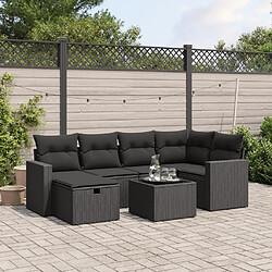 Maison Chic Ensemble Tables et chaises d'extérieur 7pcs avec coussins,Salon de jardin noir résine tressée -GKD139218