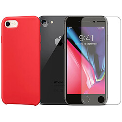 Protection intégrale Verre Trempé pour iPhone SE 2020 + Verre Trempé Caméra Arrière + Coque souple silicone Rouge -Visiodirect -