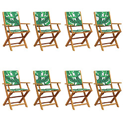 vidaXL Chaises de jardin pliantes lot de 8 vert tissu et bois massif