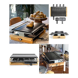 Livoo Appareil Raclette-Grill-Plancha finition Bambou 1200W 8 PERSONNES 8 poêlons + 4 caquelons double 