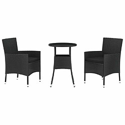 Maison Chic Ensemble de bistro 3 pcs coussins,Table + chaises + coussins de jardin noir poly rotin -GKD532754