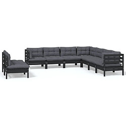 Maison Chic Salon de jardin 9 pcs + coussins - Mobilier/Meubles de jardin - Table et chaises d'extérieur Noir Bois de pin solide -MN75868