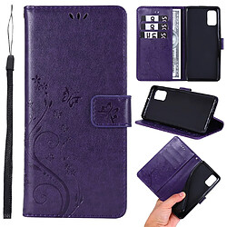 Etui en PU empreinte papillons flip avec support violet foncé pour votre Samsung Galaxy A41 (Global Version)