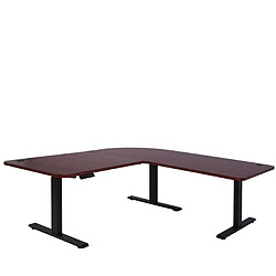 Decoshop26 Bureau d'angle table d'ordinateur réglable en hauteur électriquement 178x178cm 84kg MDF cerise et métal noir 04_0002501