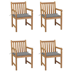 vidaXL Chaises de jardin lot de 4 et coussins gris Bois de teck solide