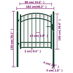 Acheter vidaXL Portail de clôture avec dessus arqué Acier 100x100 cm Vert