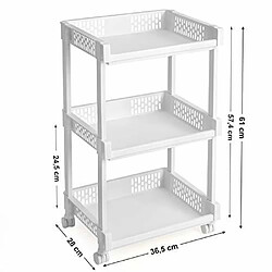 SONGMICS Chariot Roulant Meuble de Rangement Mobile Commode sur roulettes pour Cuisine Bureau Salle de Bains 3 Niveaux Blanc Hauteur 61 cm KSC03WT pas cher