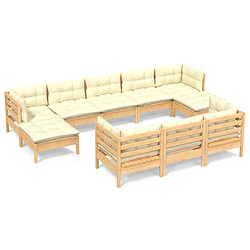 Maison Chic Salon de jardin 10 pcs + coussins - Mobilier/Meubles de jardin - Table et chaises d'extérieur crème Bois de pin solide -MN60743