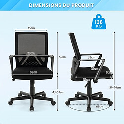 Avis Helloshop26 Chaise de bureau ergonomique chaise de travail avec dossier à bascule pivotante en maille avec accoudoirs pour chambre bureau noir 20_0004839