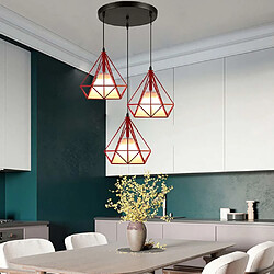 Stoex Lustre suspension industrielle luminaire forme diamant contemporain disque 3 lamps abat-jour E27 25cm pour salon cuisine salle à manger, Rouge pas cher