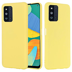 Coque en silicone, antichoc, découpe précise couleur unie avec sangle jaune pour votre Samsung Galaxy F52 5G