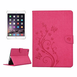 Wewoo Smart Cover Magenta pour iPad mini 3 fleurs pressées motif papillon flip horizontal étui en cuir PU avec boucle magnétique et titulaire fentes cartes porte-monnaie