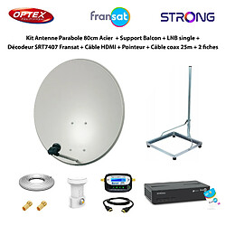 Optex Kit Parabole 80cm Acier + Support Balcon + LNB Single + Décodeur SRT7407 Fransat + Câble HDMI + Pointeur + Câble Coax 25m + 2 fiches