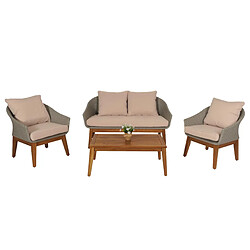 Decoshop26 Salon de jardin canapé fauteuils et table en poly rotin et bois d'acacia avec coussins beige 04_0008322