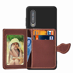 Wewoo Housse Étui Coque Porte-cartes Texture avec boucle de feuille Litchi PU + TPU pour Huawei P30avec fente cartes & support & porte-monnaie & cadre photo Noir