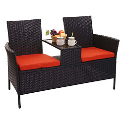 Decoshop26 Banc en polyrotin avec table fauteuils chaises de jardin 132cm noir coussin terracota 04_0001139 pas cher