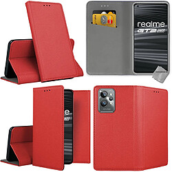 Htdmobiles Housse etui portefeuille avec coque intérieure en silicone pour Realme GT 2 Pro 5G + film ecran - ROUGE MAGNET