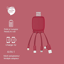 SANAG Câble Multi Connecteurs Usb - Hub Usb 4 En 1- Chargeur Universel Et Batterie Externe 3000 Mah En Plastique Recyclé - Octopus Gamma - Rouge pas cher