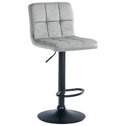 Decoshop26 Tabouret de bar chaise haute x 1 avec coutures décoratives carrées assise en velours gris pieds en métal noir 10_0005332