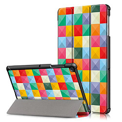 Etui en PU motif imprimé tri-pliure avec support grilles de triangles colorés pour votre Samsung Galaxy Tab S5e SM-T720/SM-T725