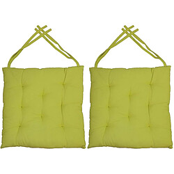 Jardindeco Galette de chaise en coton uni 40 cm 8 points vert anis.