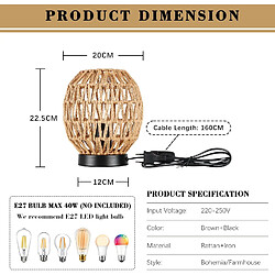 Stoex Lampe De Bureau Rétro, Lampe De Chevet En Corde De Chanvre, Lampe De Table Tissée, E27 Avec Prise Pourà La Table De Chevet, Bureau pas cher