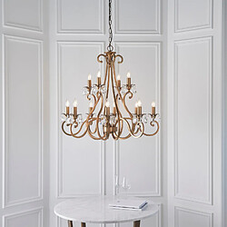 Avis Interiors 1900 Chandelier Oksana, laiton antique, pendeloques cristal, 12 éclairages