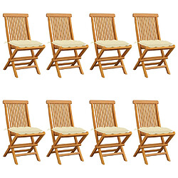 vidaXL Chaises de jardin et coussins blanc crème lot de 8 Teck massif