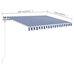 vidaXL Auvent manuel rétractable avec poteaux 3x2,5 m Bleu et blanc pas cher