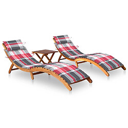 Helloshop26 Lot de 2 transats chaise longue bain de soleil lit de jardin terrasse meuble d'extérieur avec table et coussins acacia solide 02_0012100