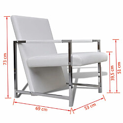 Helloshop26 Fauteuil chaise siège lounge design club sofa salon avec pieds chromés synthétique blanc 1102047/3 pas cher