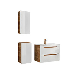 Vente-Unique Meuble de salle de bain suspendu avec vasque à encastrer et deux colonnes - 80 cm - Coloris naturel et blanc - ARUBA