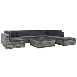 vidaXL Salon de jardin 8 pcs avec coussins résine tressée gris