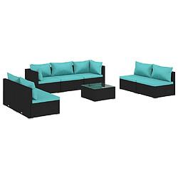 vidaXL Salon de jardin 8 pcs avec coussins Résine tressée Noir