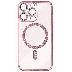 Avizar Coque MagSafe pour iPhone 14 Pro Max Silicone Pailleté Rose Champagne